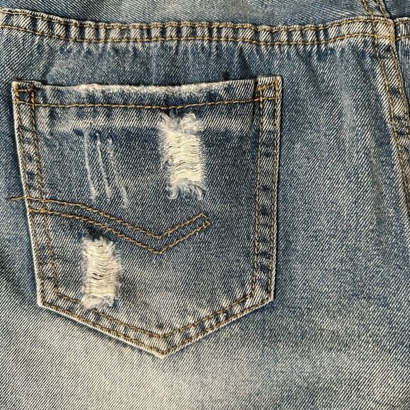 AEL  Blue Denim Shorts with folded hem ~ size 30 ~ distressing throughout - Picture 6 of 10